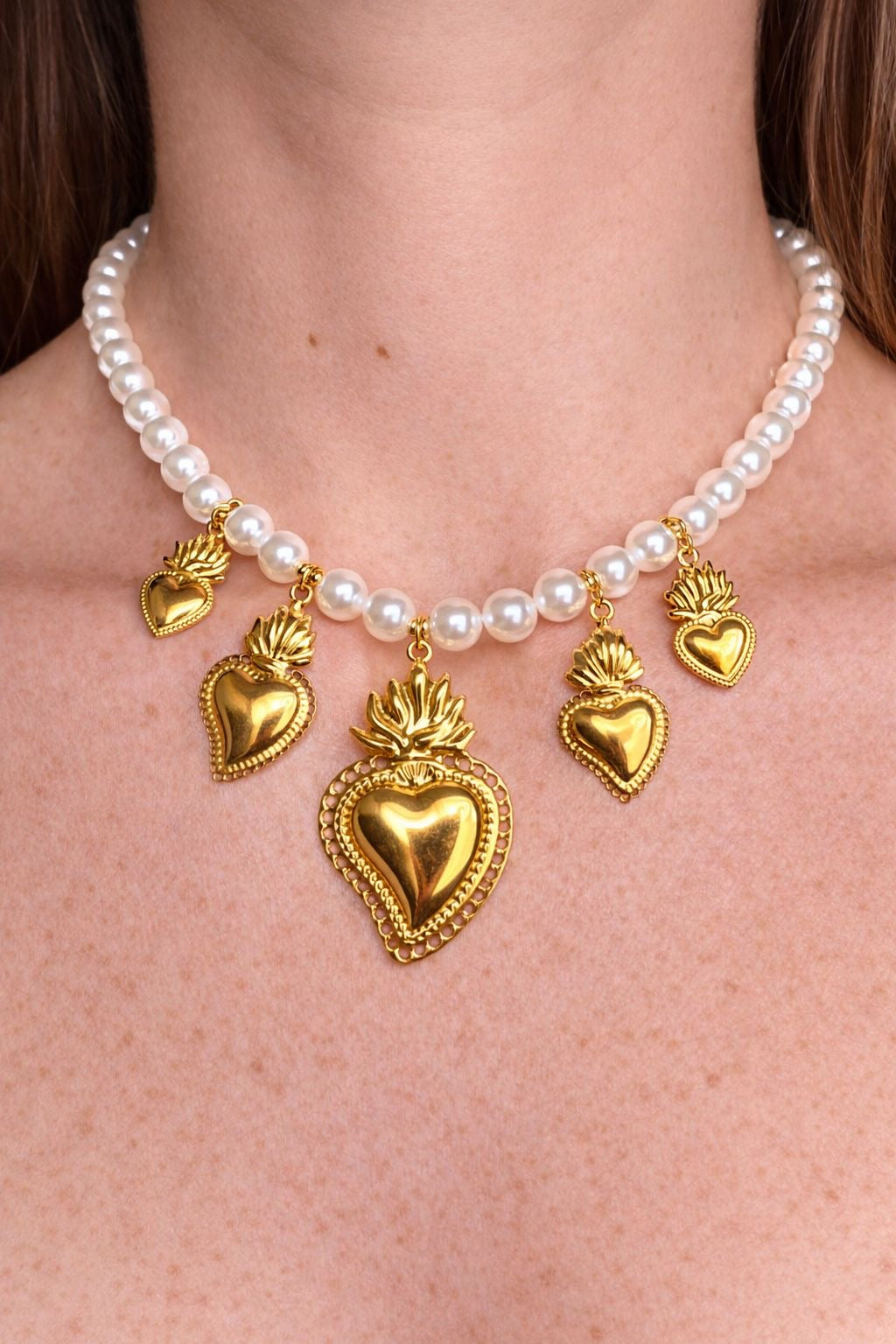 Collana perla cuore sacro