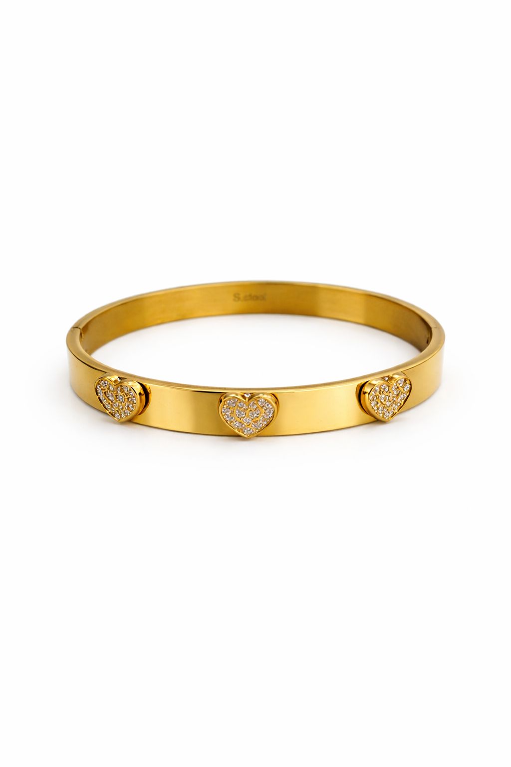 Bracciale tre cuori con chiusura a manetta in acciaio e zirconi