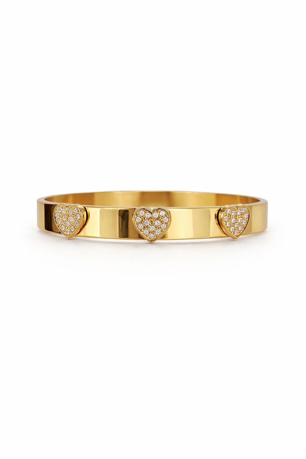 Bracciale tre cuori con chiusura a manetta in acciaio e zirconi