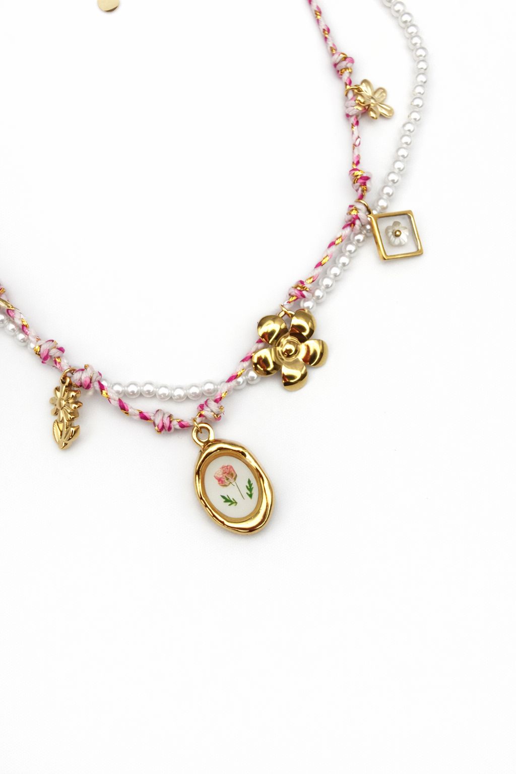 Collana Primavera doppia collana con perle e ciondoli