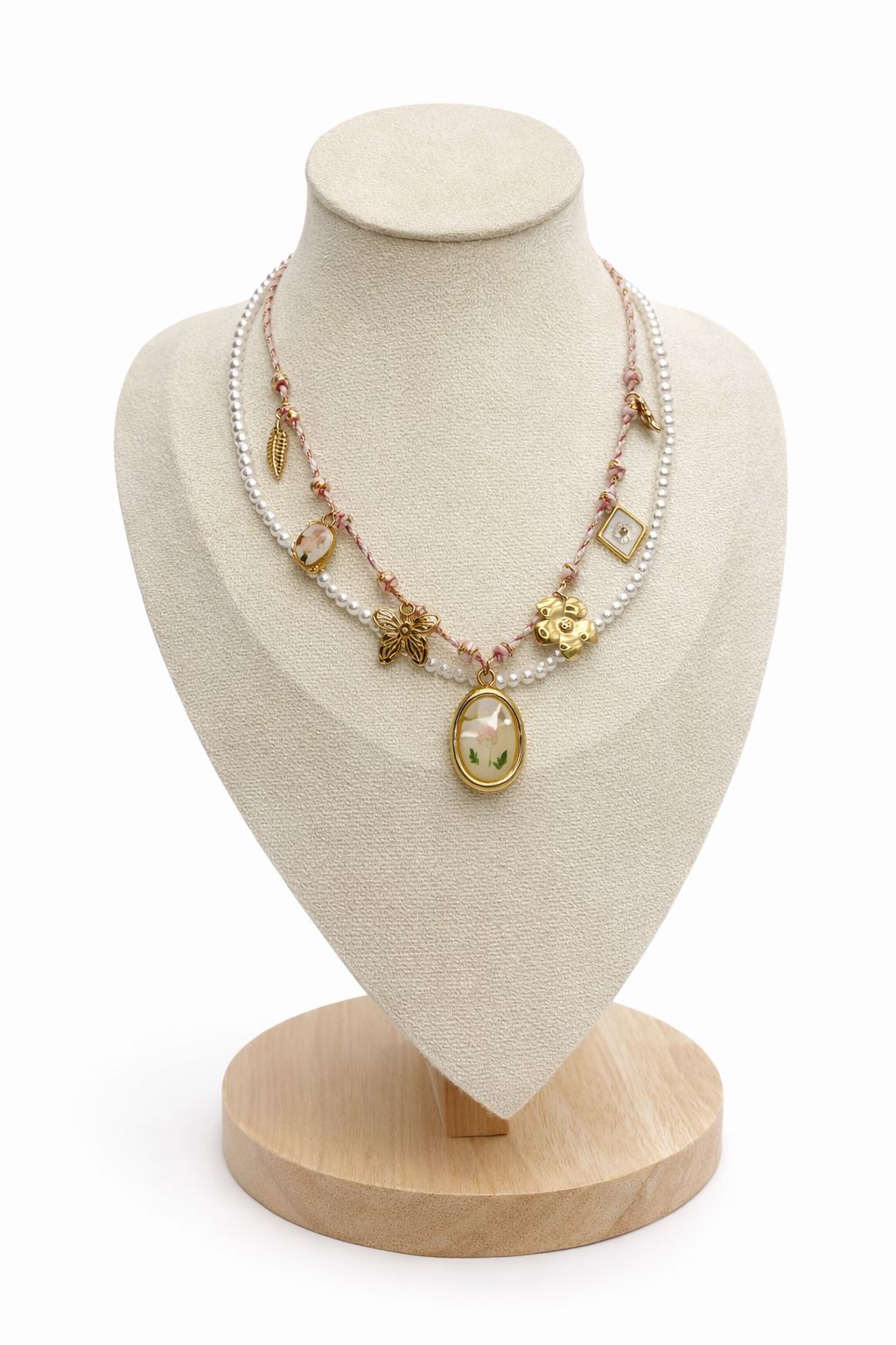 Collana Primavera doppia collana con perle e ciondoli