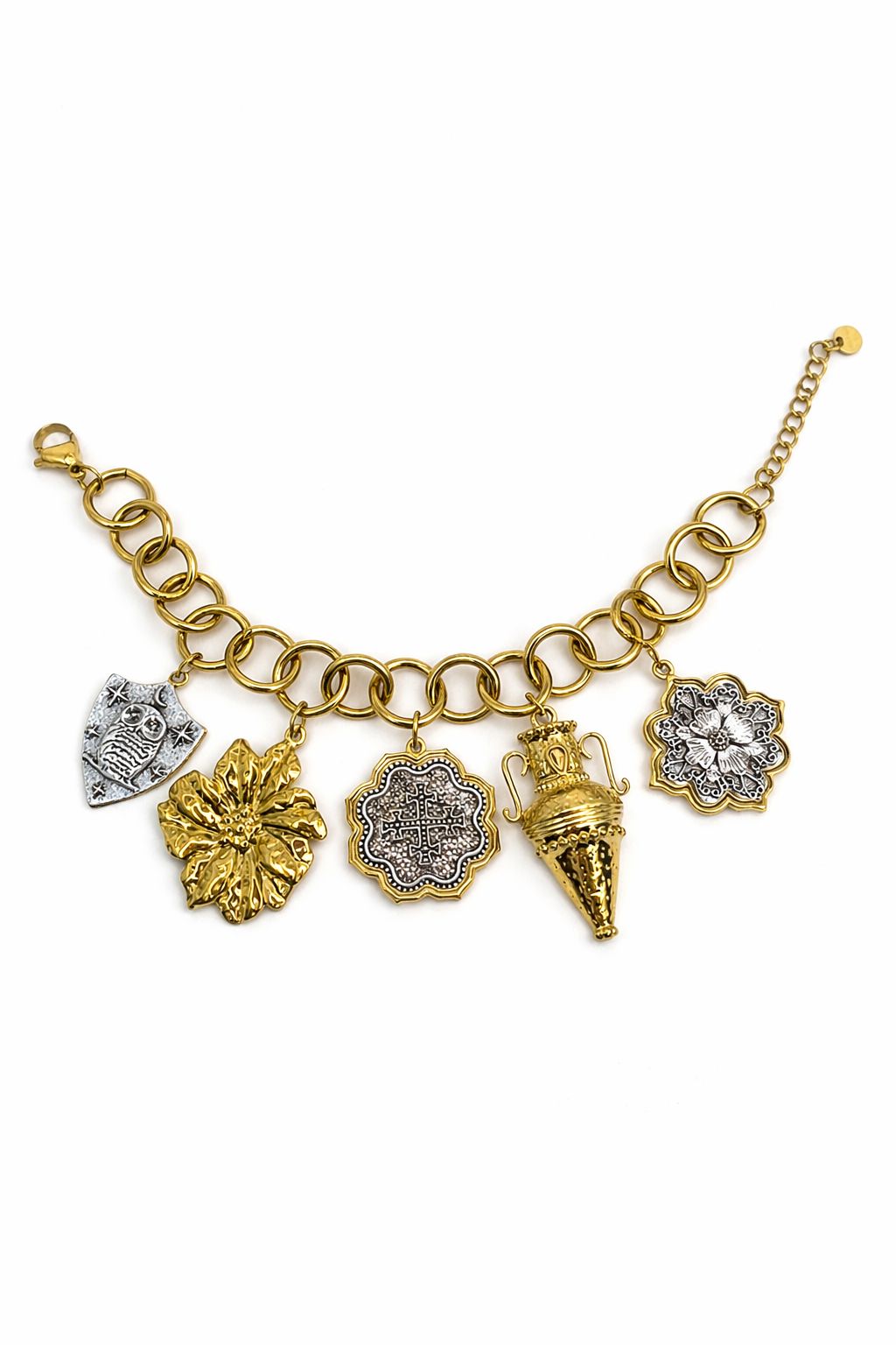 Bracciale Multi Charme in acciaio con ciondoli pendenti