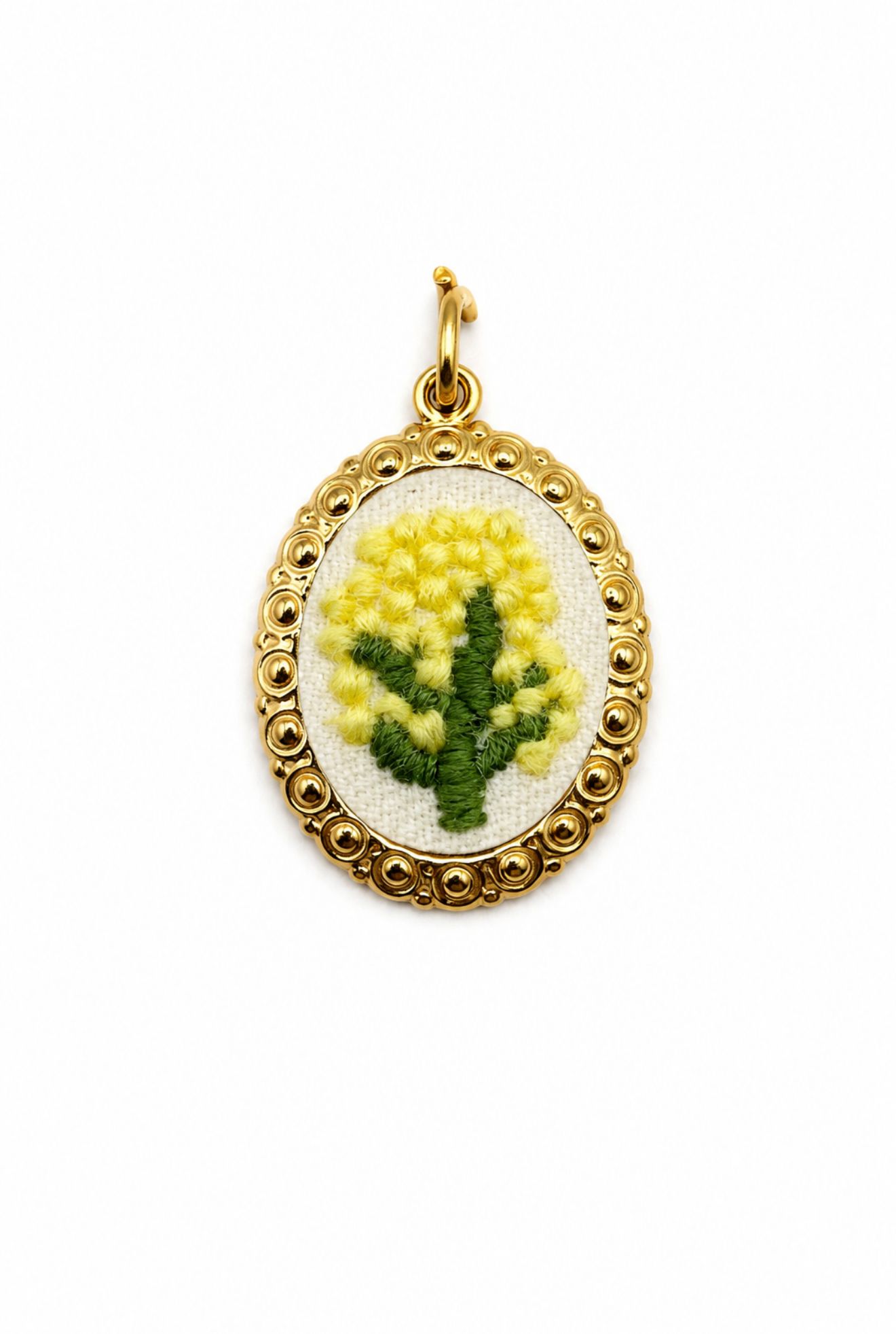 Charm Mimosa in acciaio ricamato