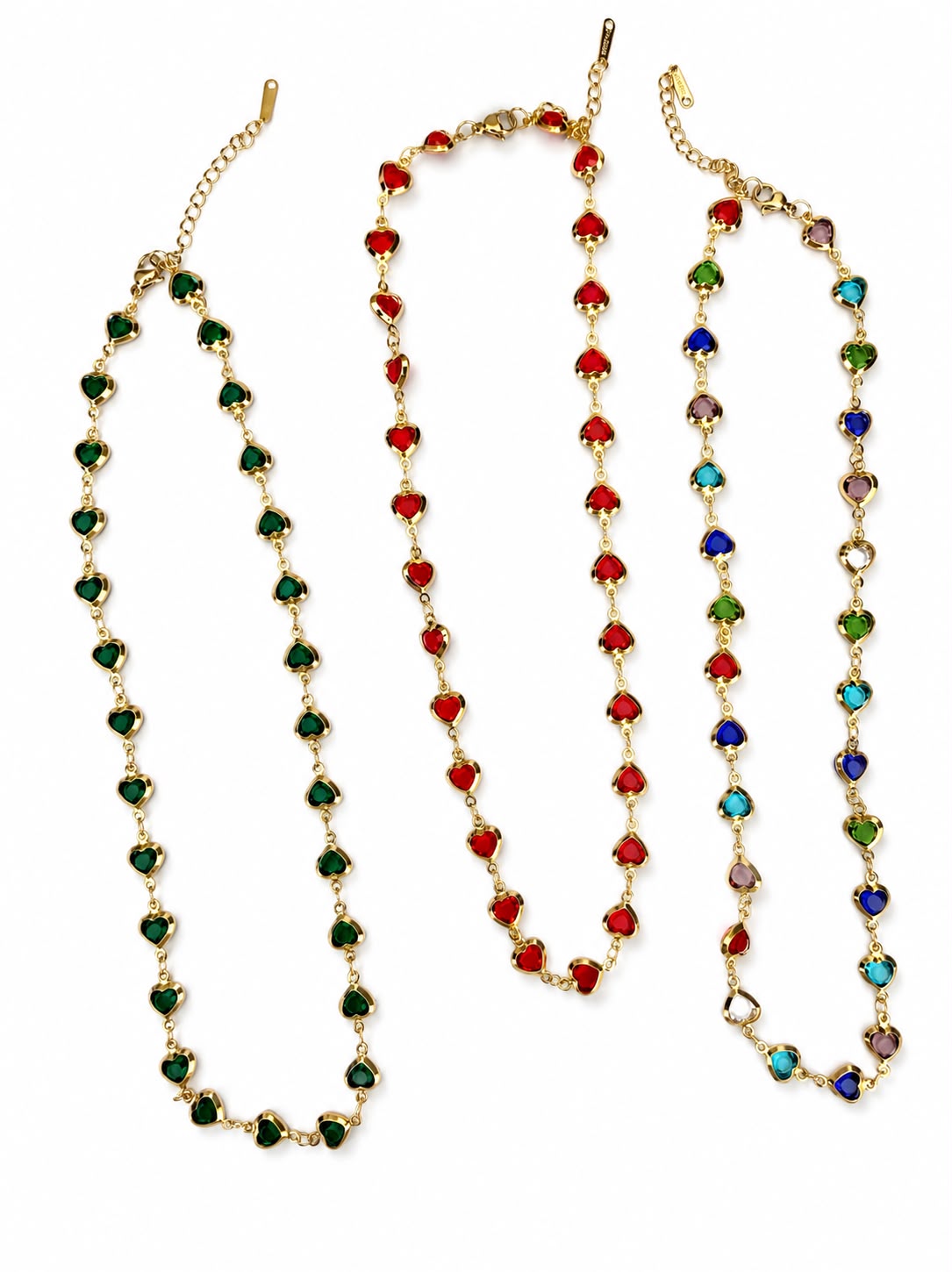 Collana Amorina Cuori Colorati Acciaio Dorata Gold