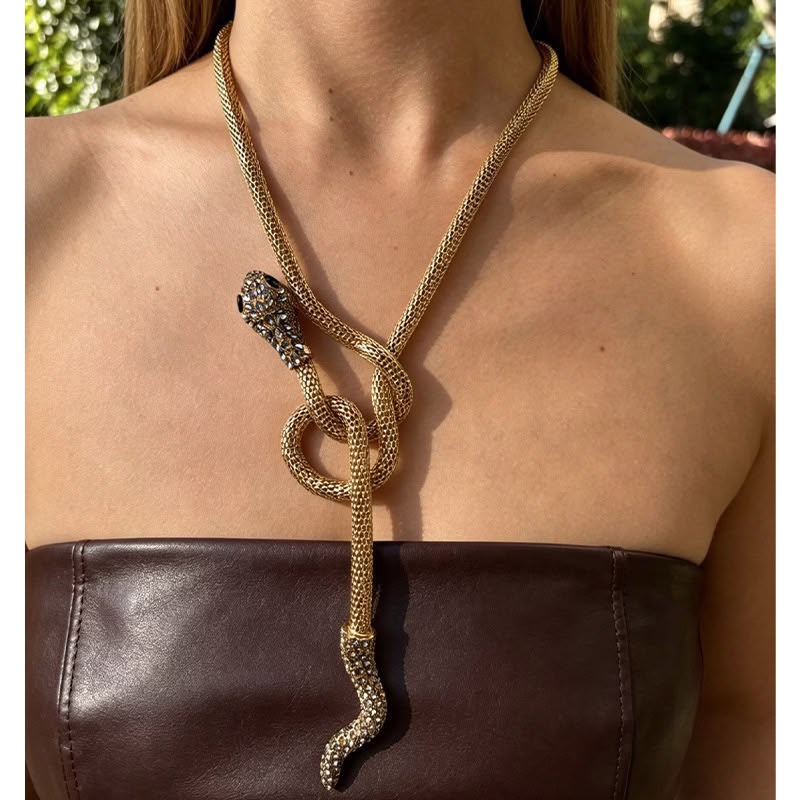 Collana Serpente Gold in acciaio 316L e zirconi