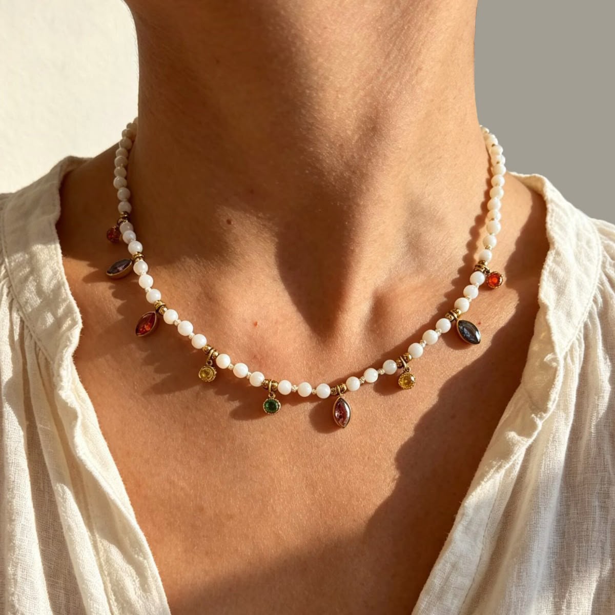 Collana Opalina in acciaio 316L Perline e Zirconi