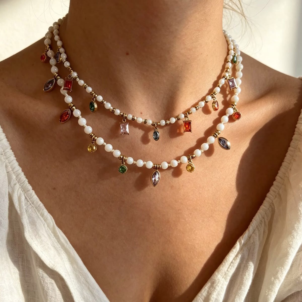 Collana Opalina in acciaio 316L Perline e Zirconi