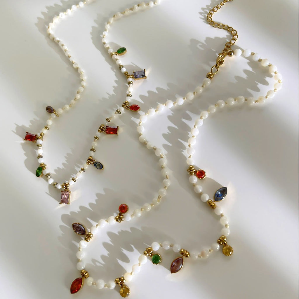 Collana Opalina in acciaio 316L Perline e Zirconi