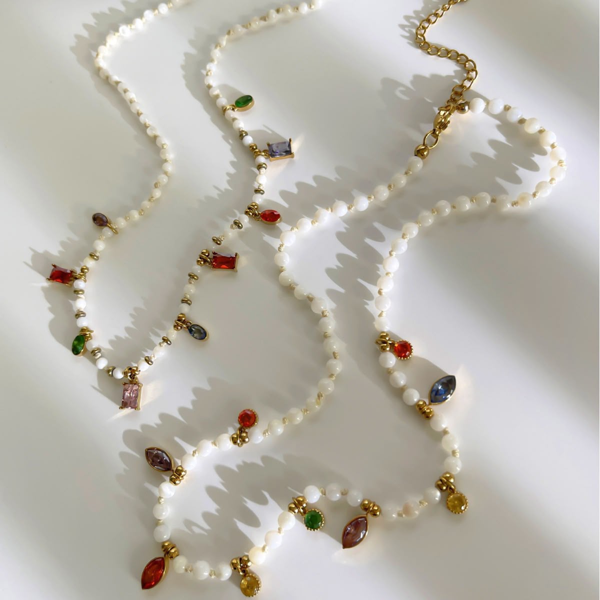 Collana Opalina in acciaio 316L Perline e Zirconi