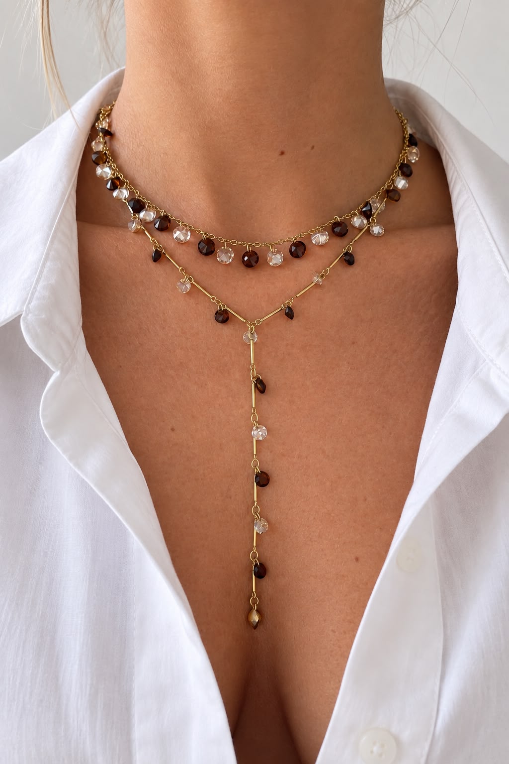 Collana Cristallina Brown in acciaio