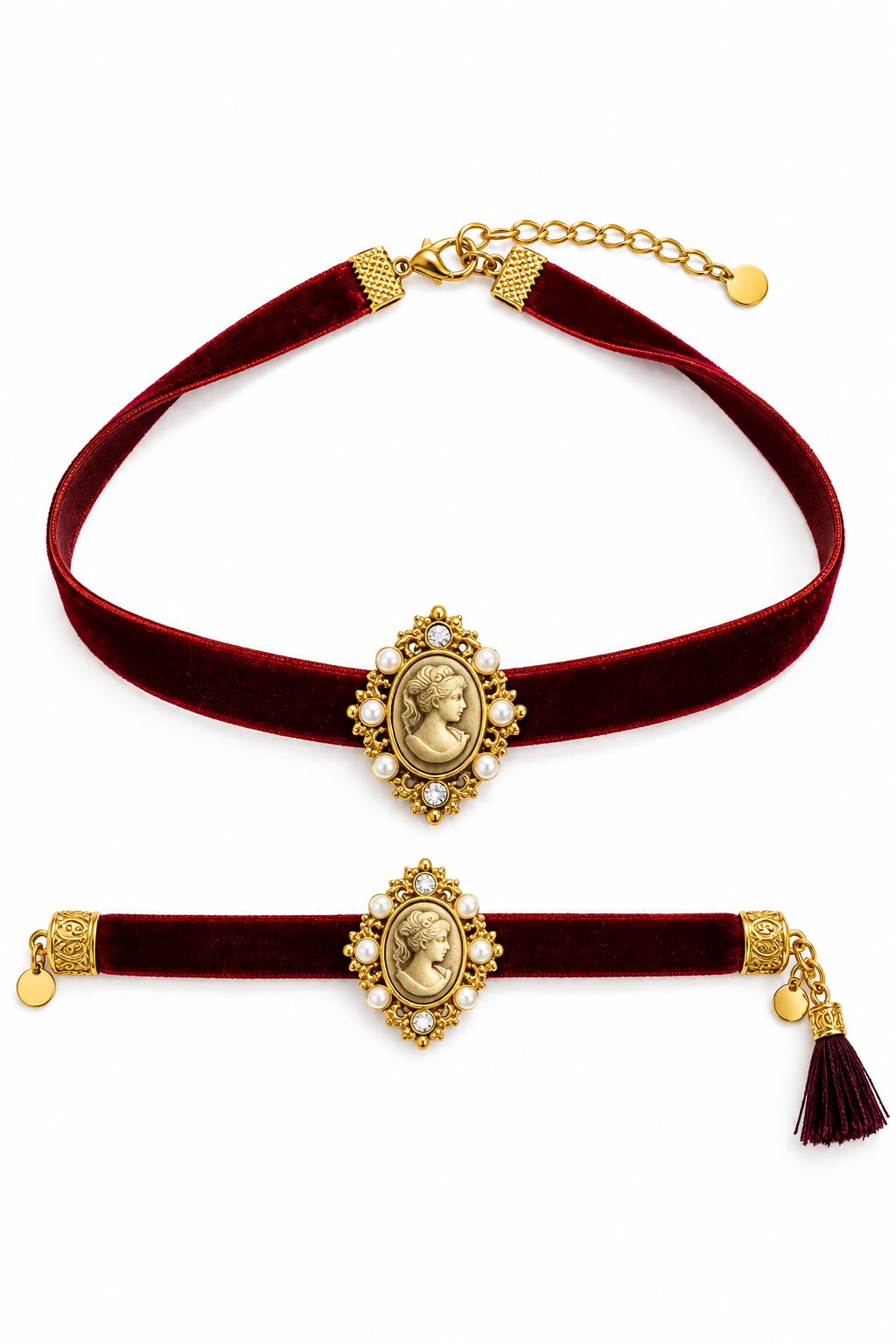 Set Cameo Choker e bracciale in velluto acciaio 316L