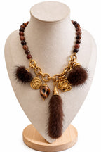 Collana Vivianne Perla in acciaio 316L e eco-fur