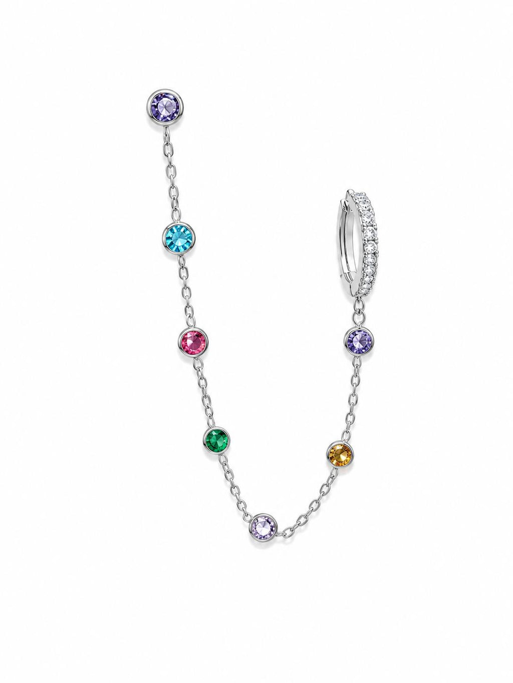 Monorecchino Punto Luce in acciaio e strass multicolor