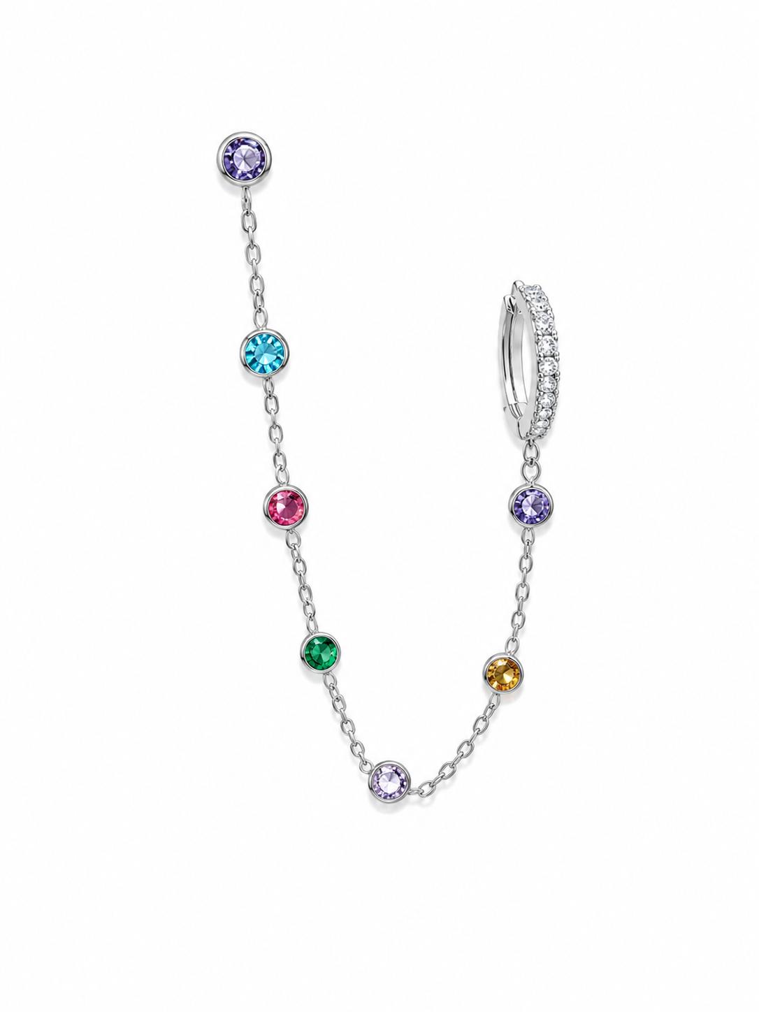 Monorecchino Punto Luce in acciaio e strass multicolor